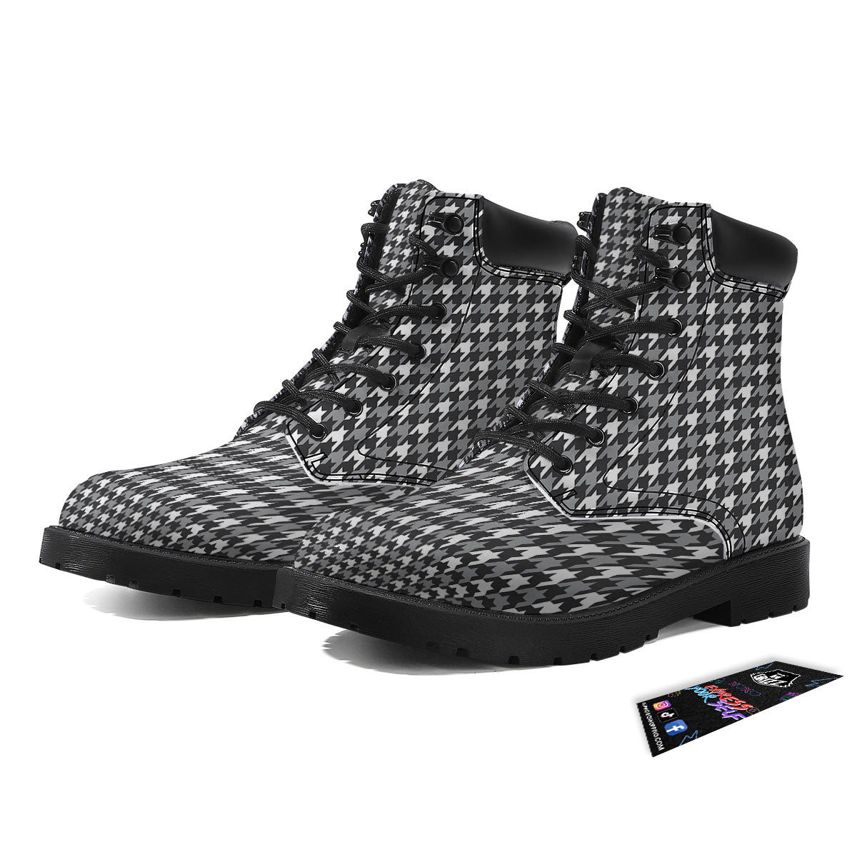 Houndstooth White And Grey Print Pattern Boots-grizzshop