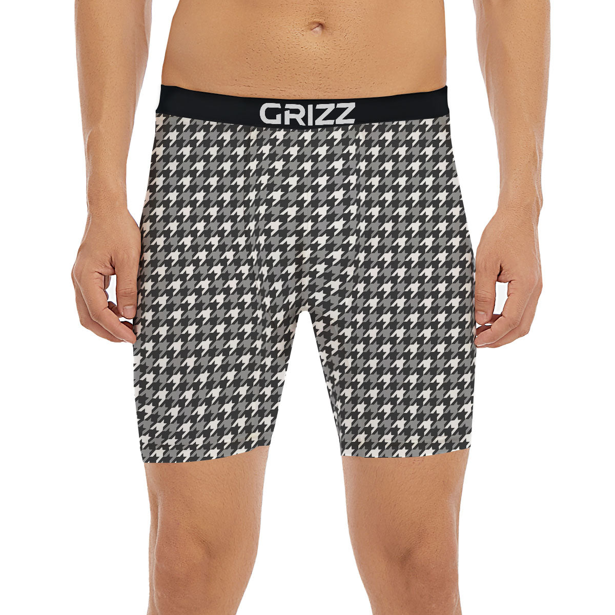 Houndstooth White And Grey Print Pattern Boxer Briefs-grizzshop