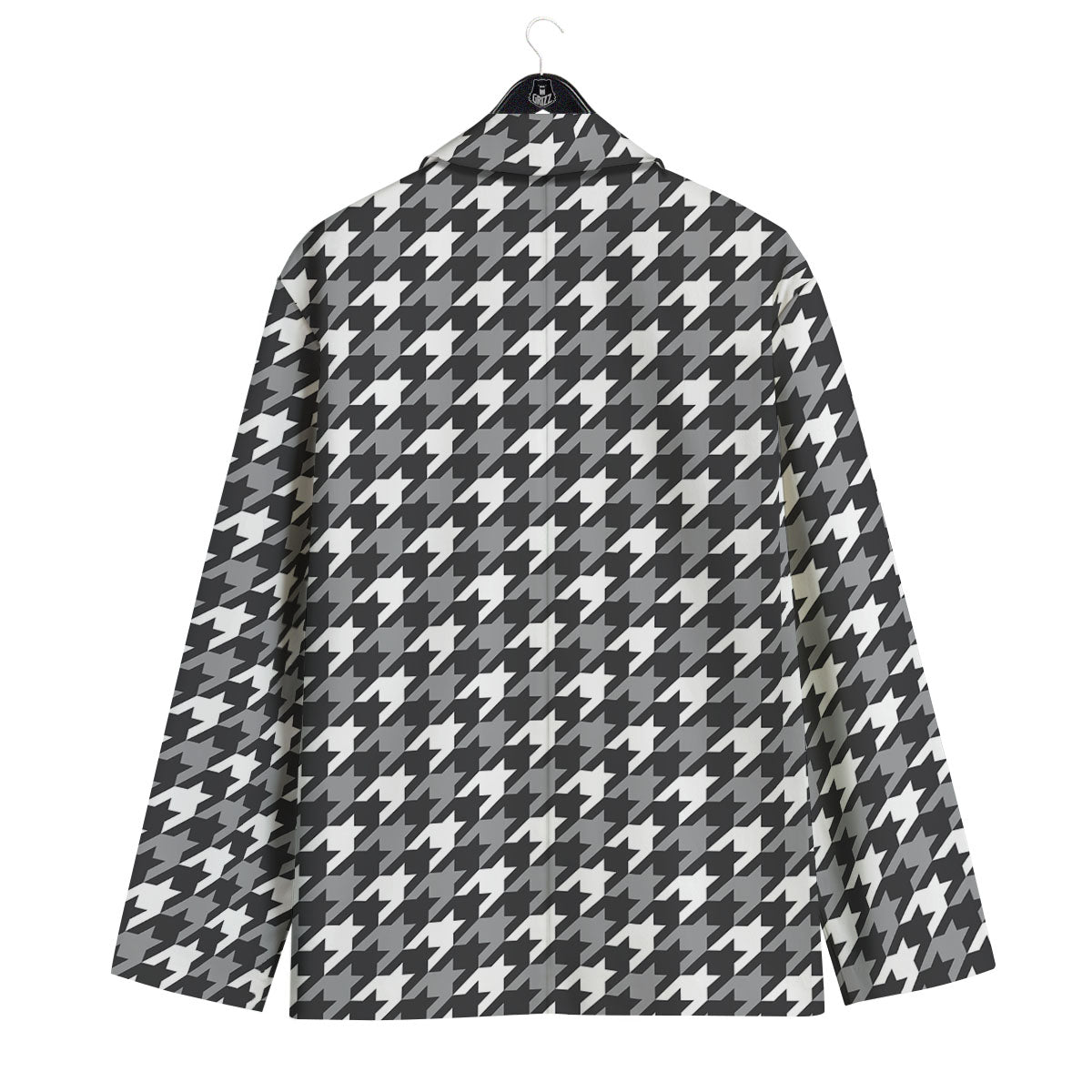 Houndstooth White And Grey Print Pattern Men's Sport Coat-grizzshop