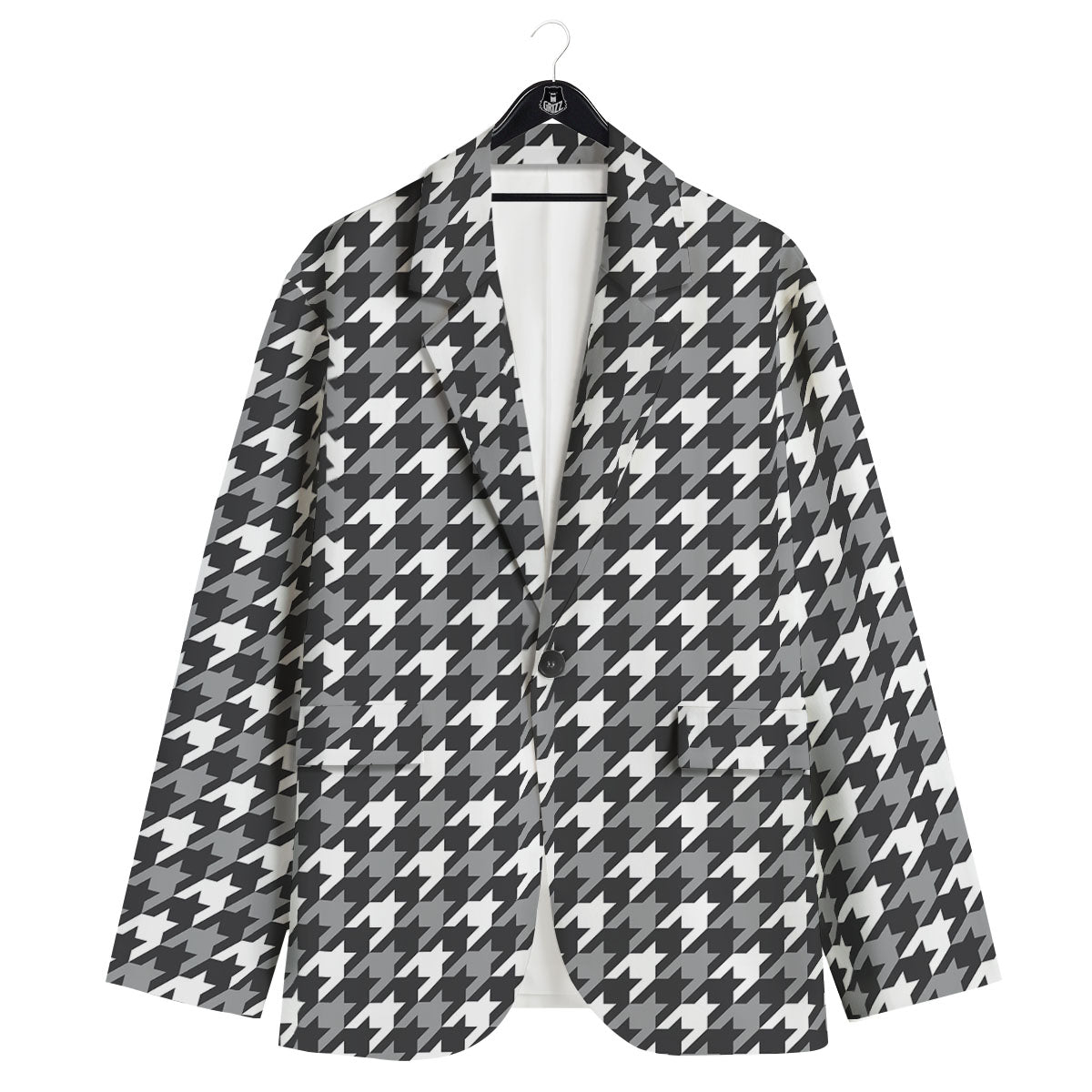 Houndstooth White And Grey Print Pattern Men's Sport Coat-grizzshop