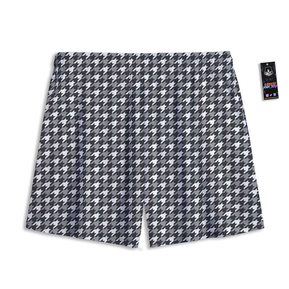 Houndstooth White And Grey Print Pattern Mesh Shorts