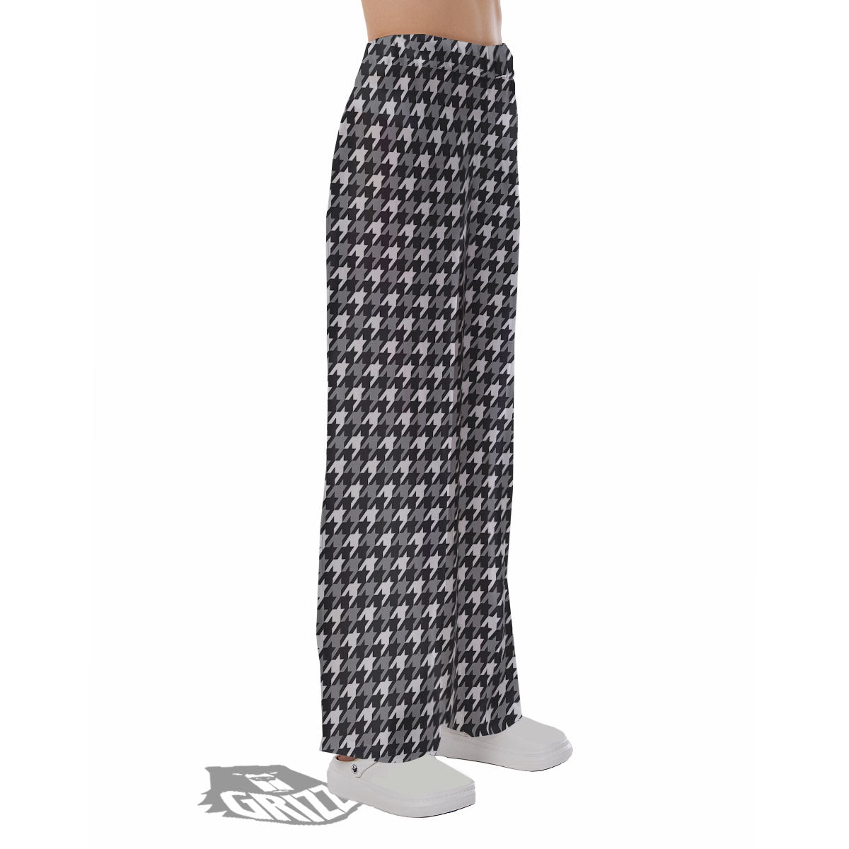 Houndstooth White And Grey Print Pattern Pajama Pants-grizzshop