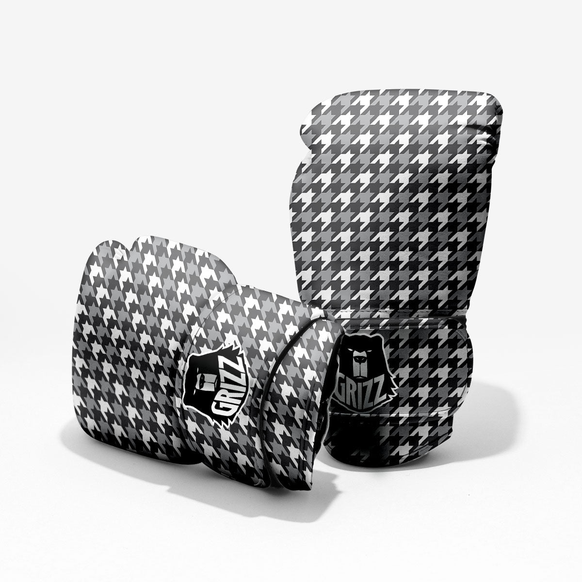 Houndstooth White And Grey Print Pattern Pro Boxing Glove