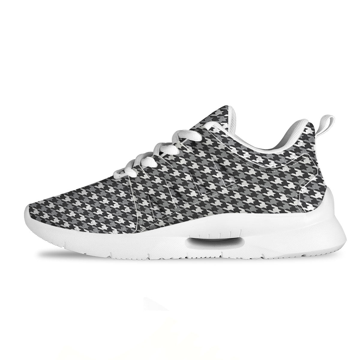 Houndstooth White And Grey Print Pattern Tennis Shoes-grizzshop