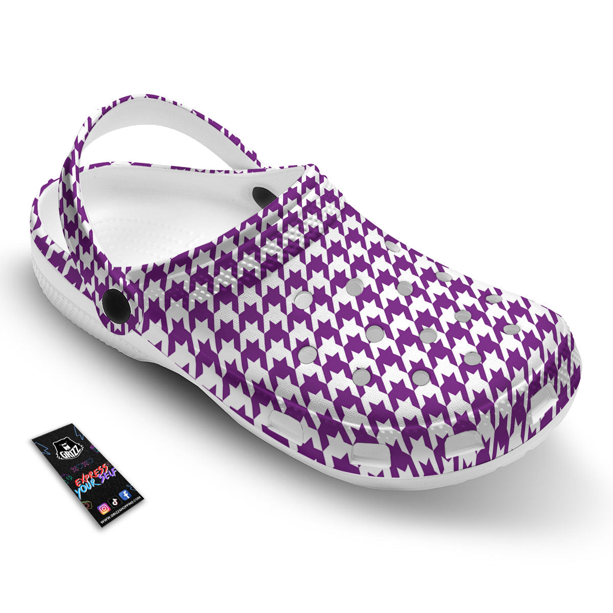 Houndstooth White And Purple Print Clog-grizzshop