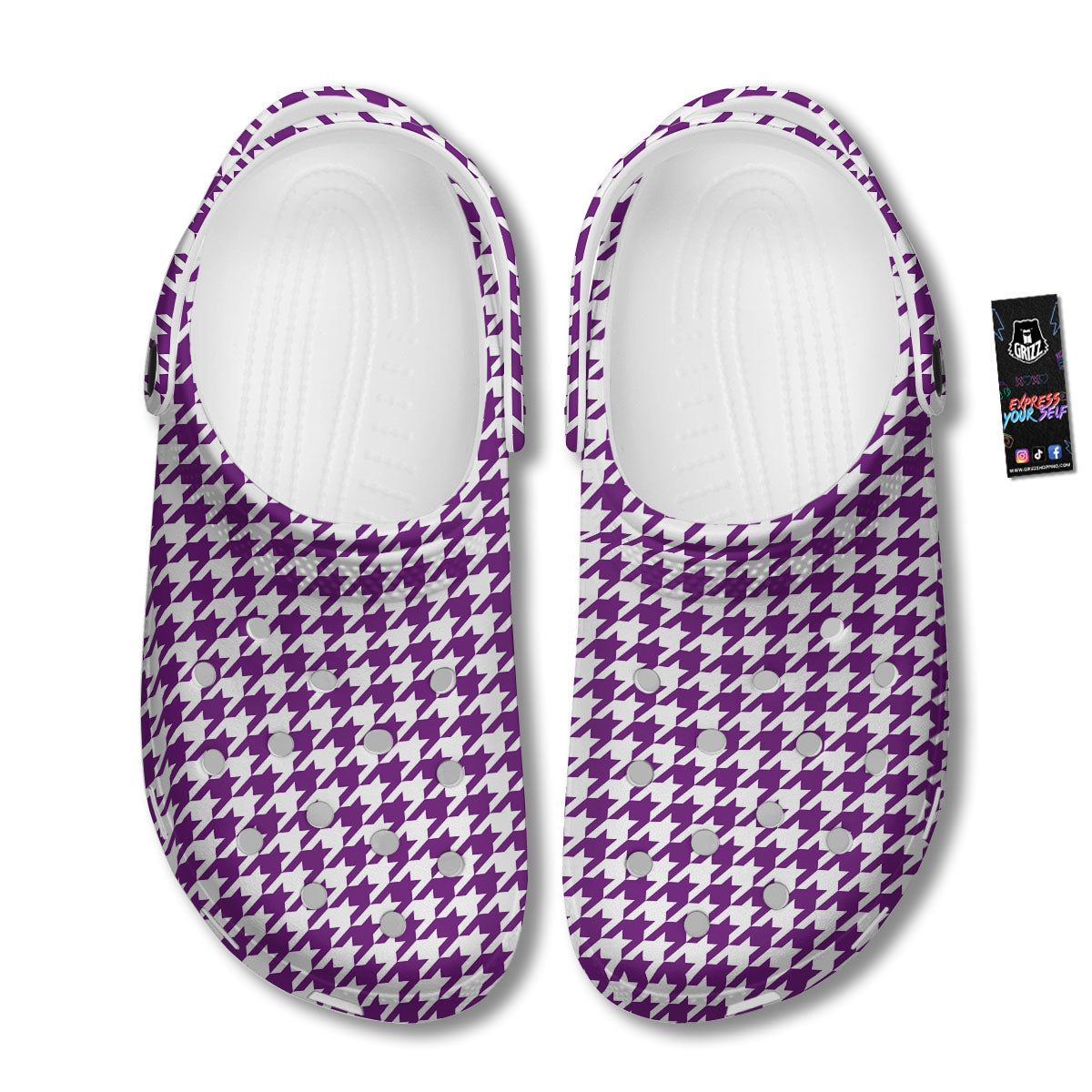 Houndstooth White And Purple Print Clog-grizzshop