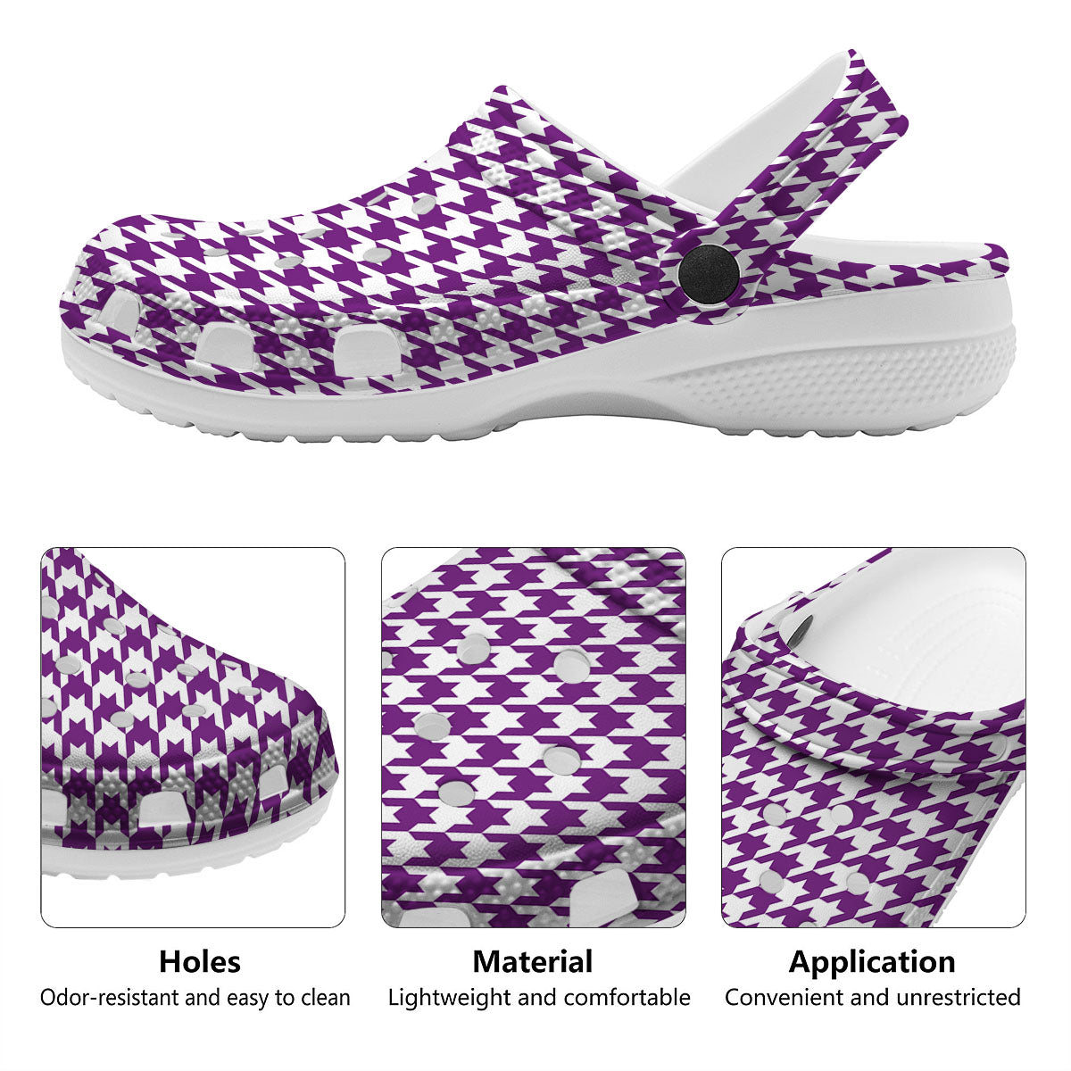 Houndstooth White And Purple Print Clog-grizzshop
