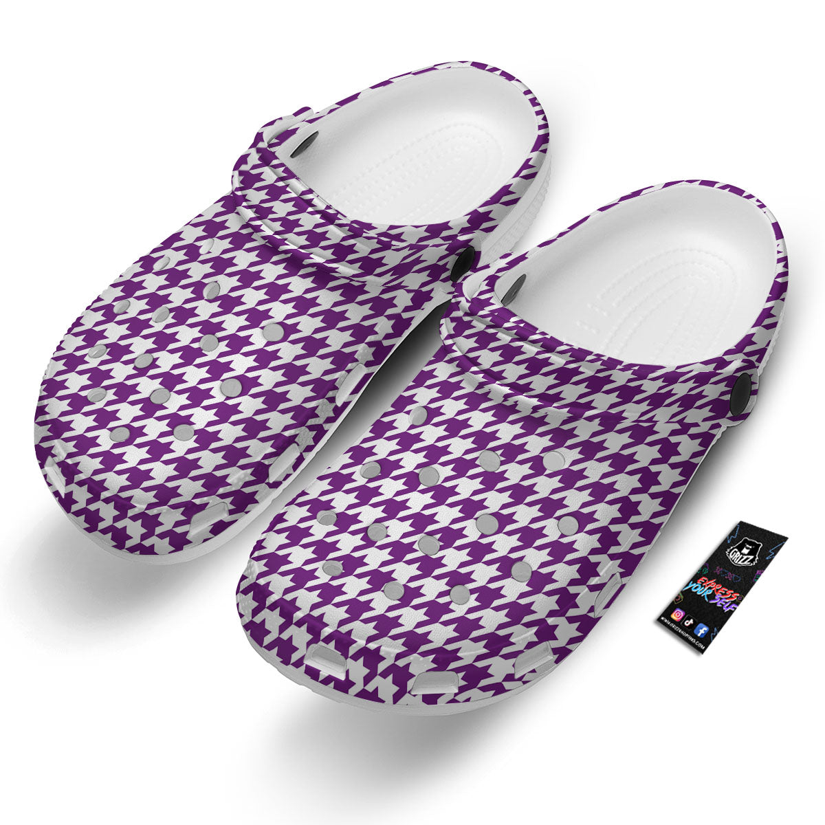 Houndstooth White And Purple Print Clog-grizzshop