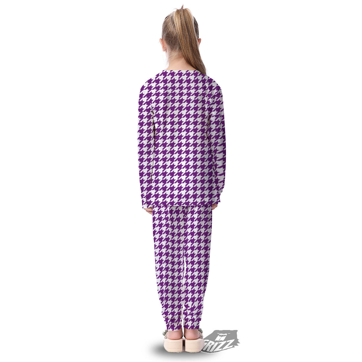 Houndstooth White And Purple Print Kid's Pajamas-grizzshop