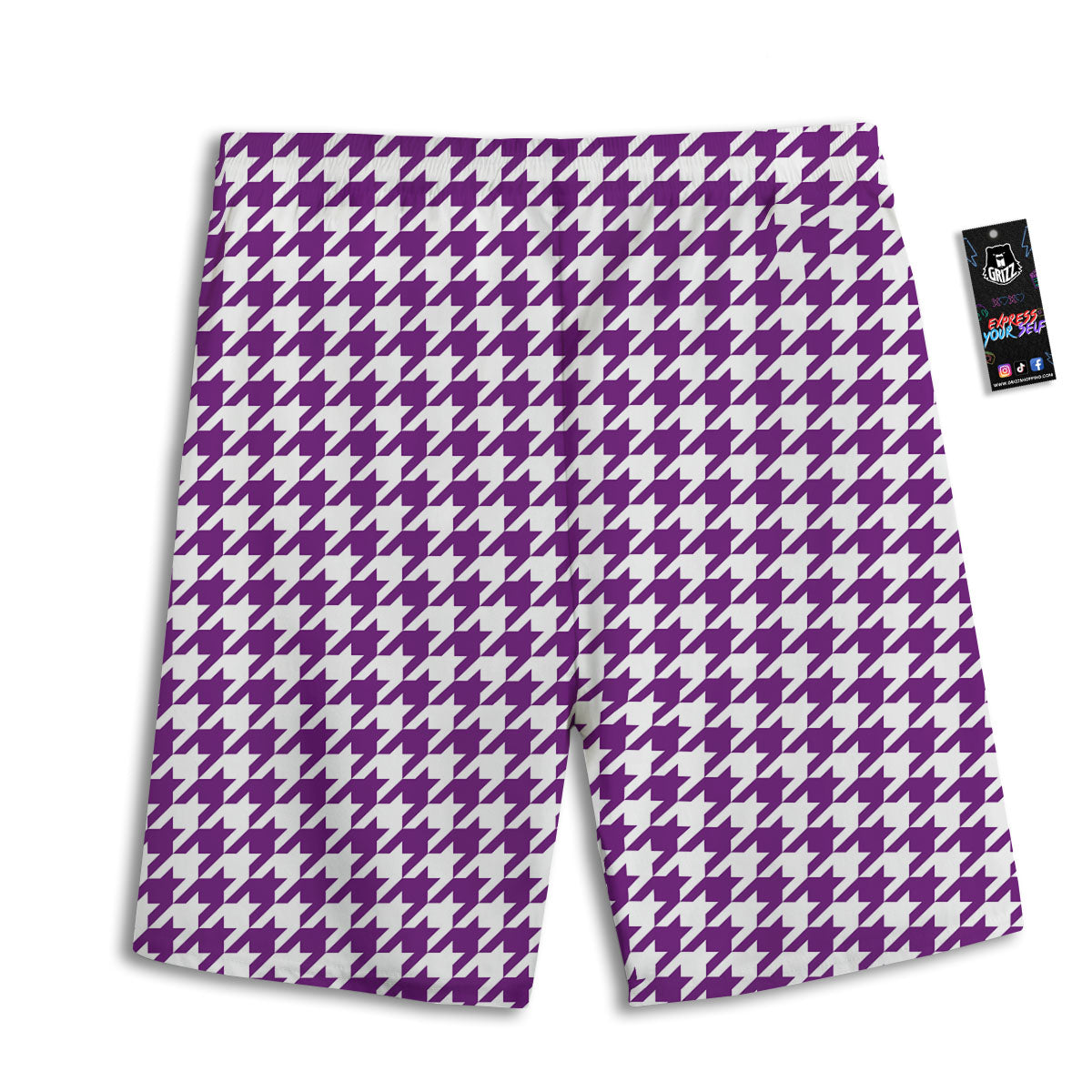 Houndstooth White And Purple Print Men's Athletic Shorts