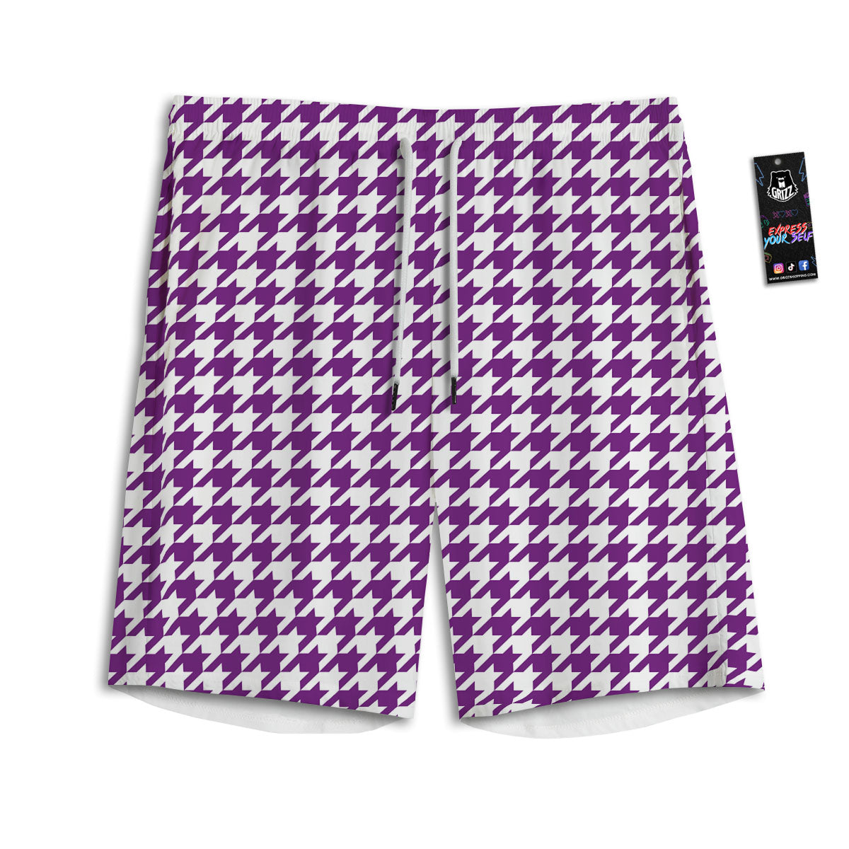 Houndstooth White And Purple Print Men's Athletic Shorts