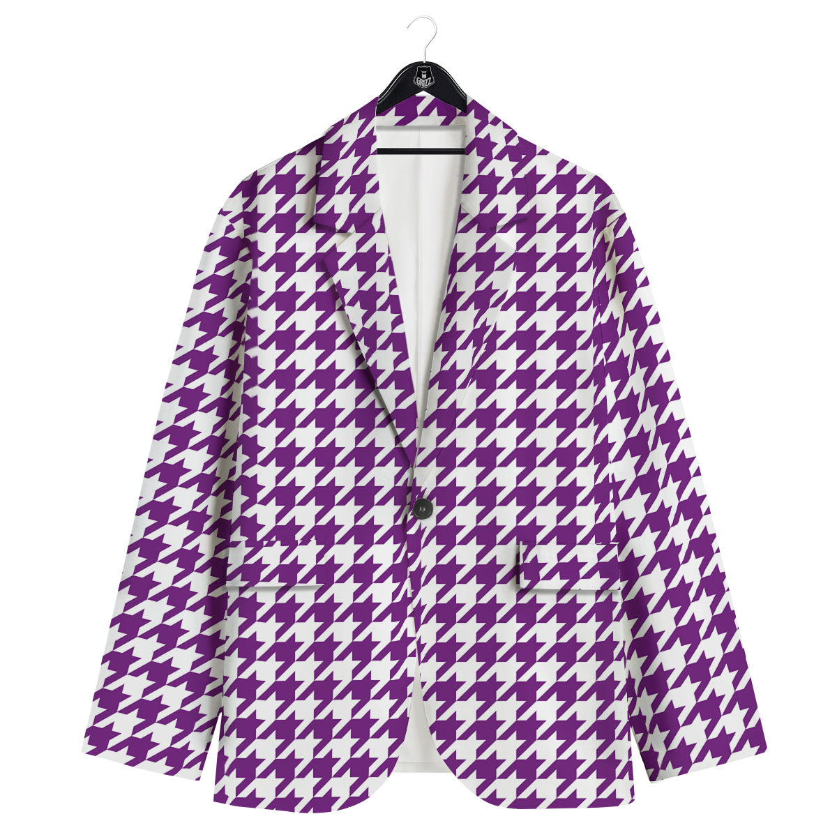 Houndstooth White And Purple Print Men's Sport Coat-grizzshop
