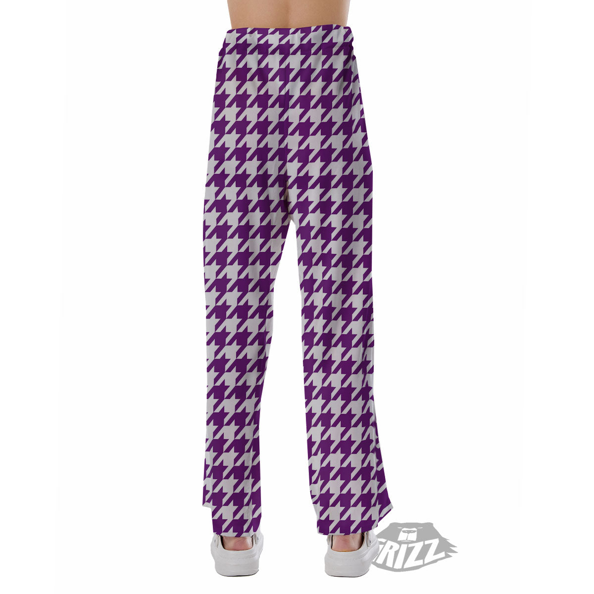 Houndstooth White And Purple Print Pajama Pants-grizzshop