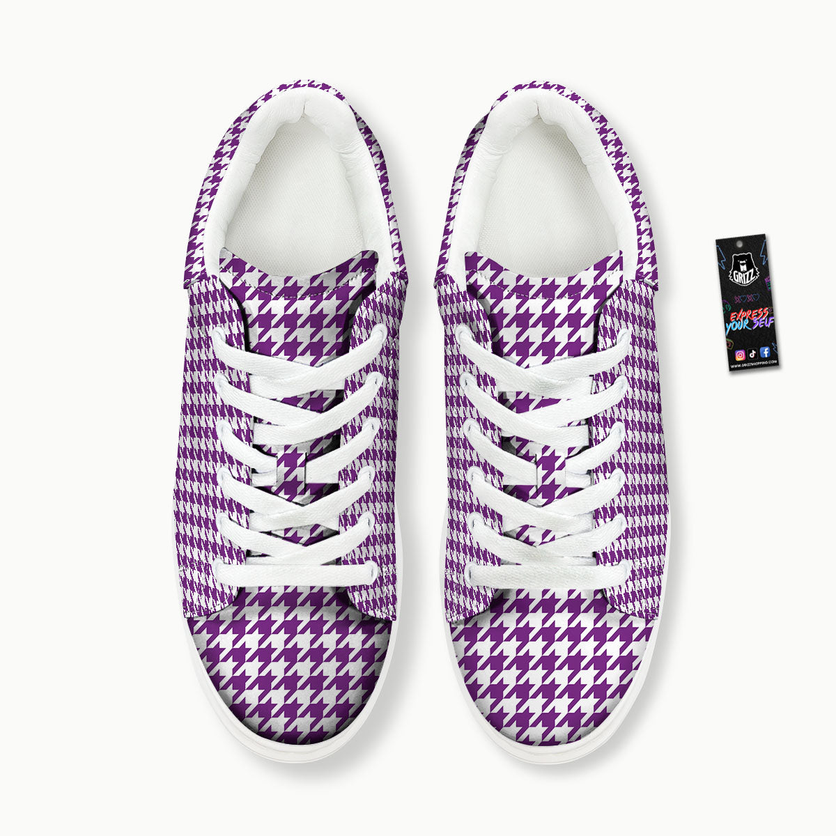 Houndstooth White And Purple Print Platform Shoes-grizzshop