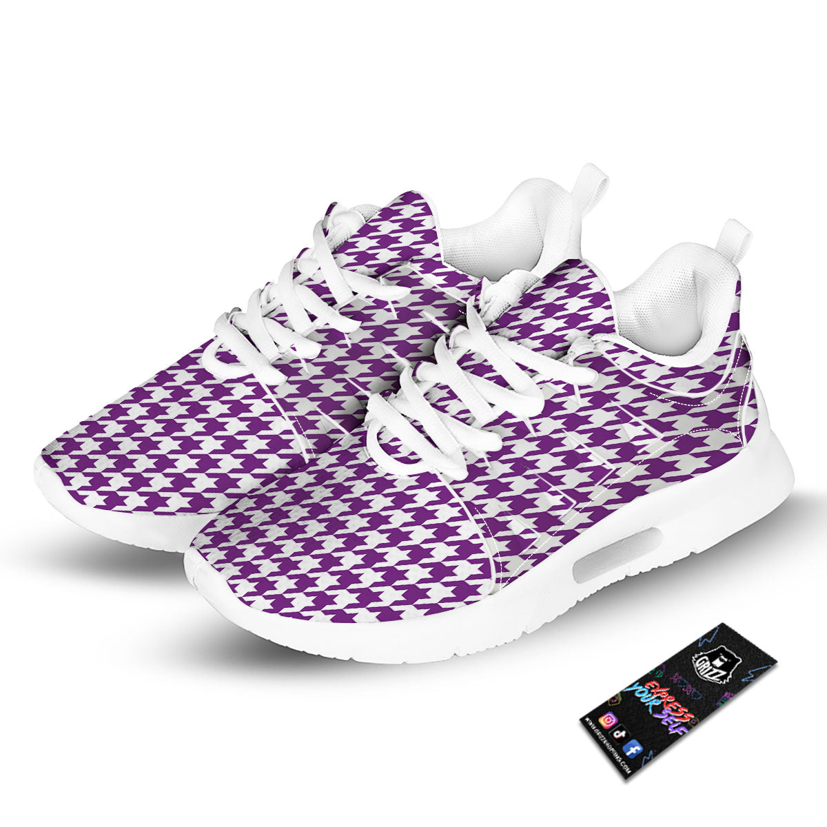 Houndstooth White And Purple Print Tennis Shoes-grizzshop