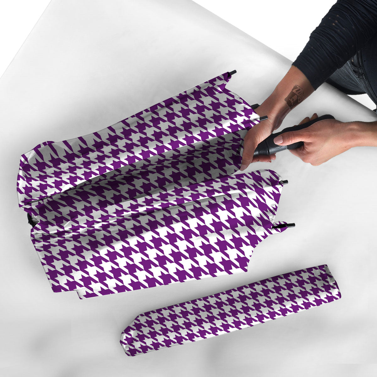 Houndstooth White And Purple Print Umbrella-grizzshop