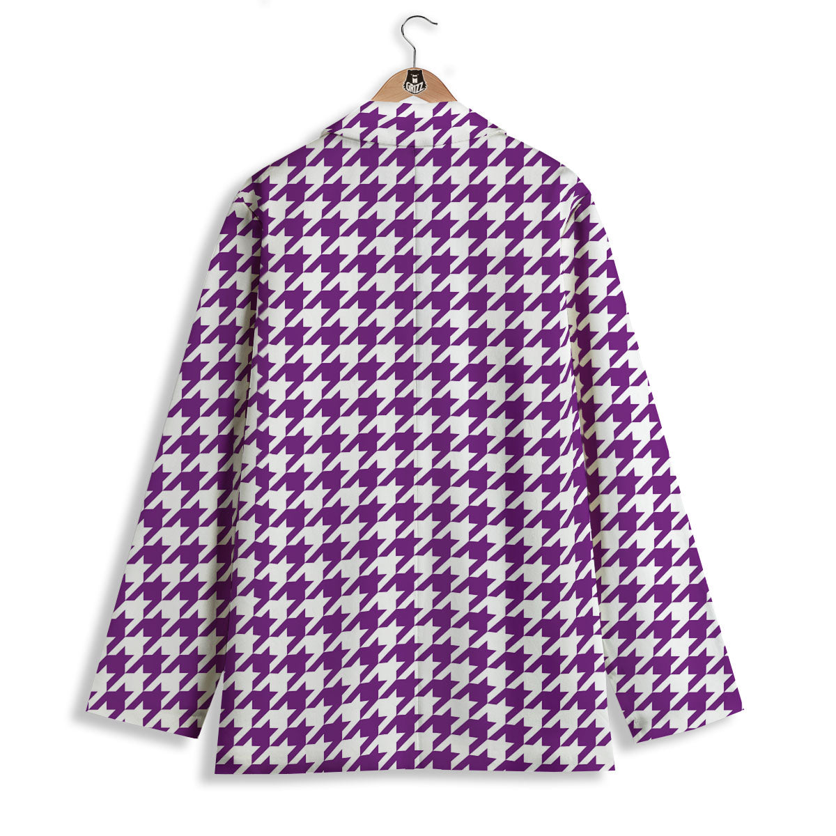 Houndstooth White And Purple Print Women's Blazer-grizzshop