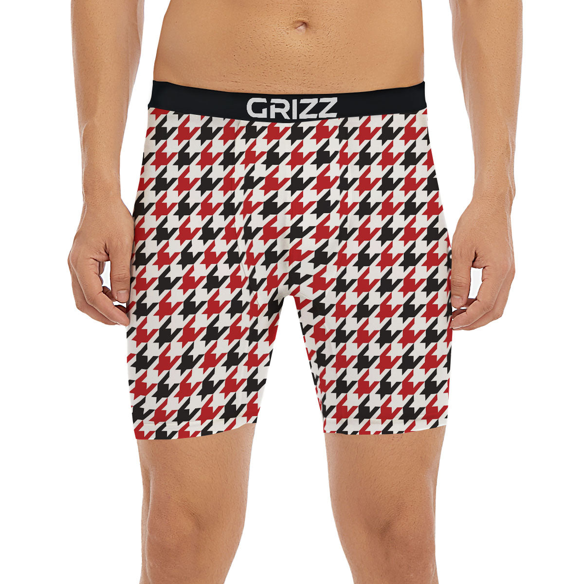 Houndstooth White And Red Print Pattern Boxer Briefs-grizzshop