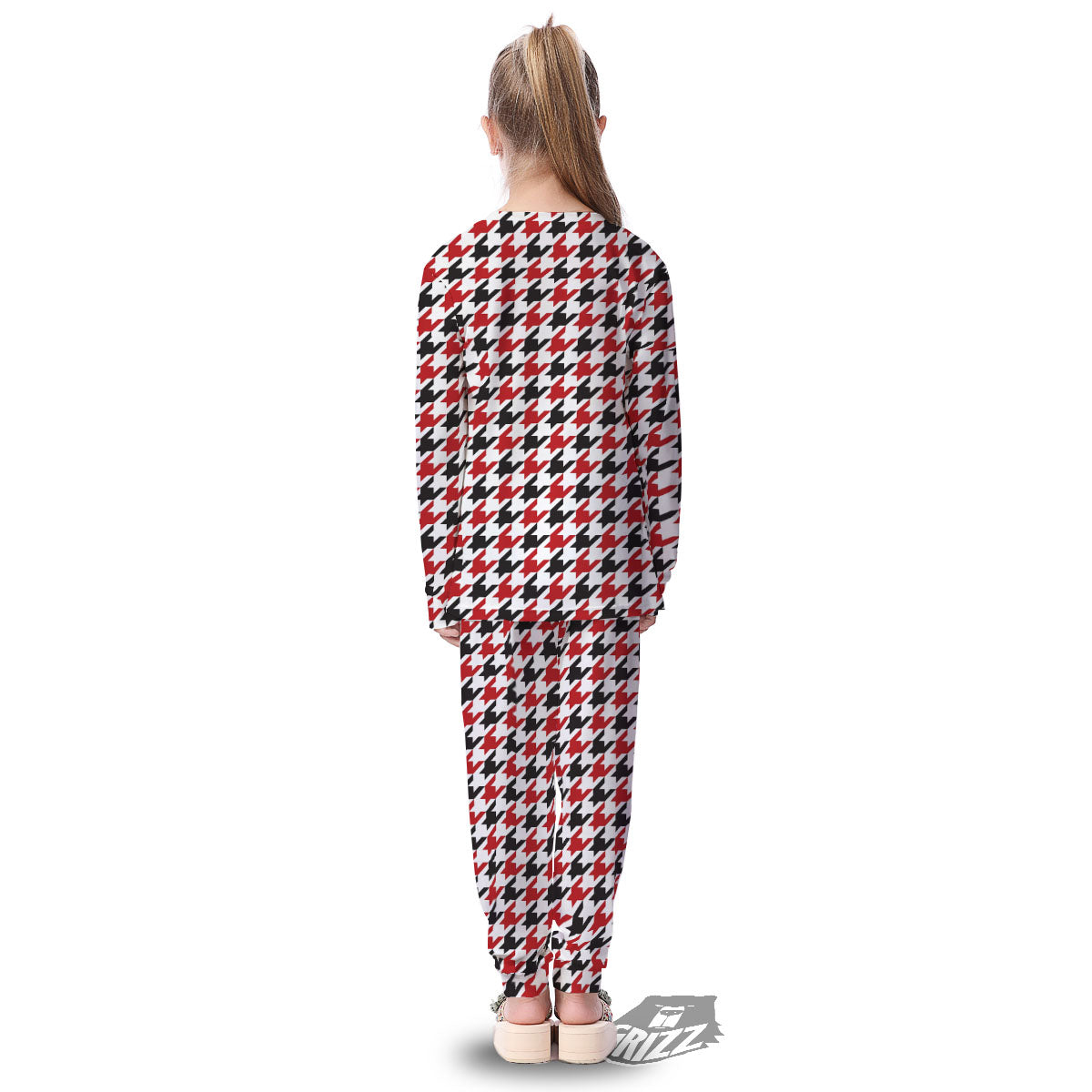 Houndstooth White And Red Print Pattern Kid's Pajamas-grizzshop
