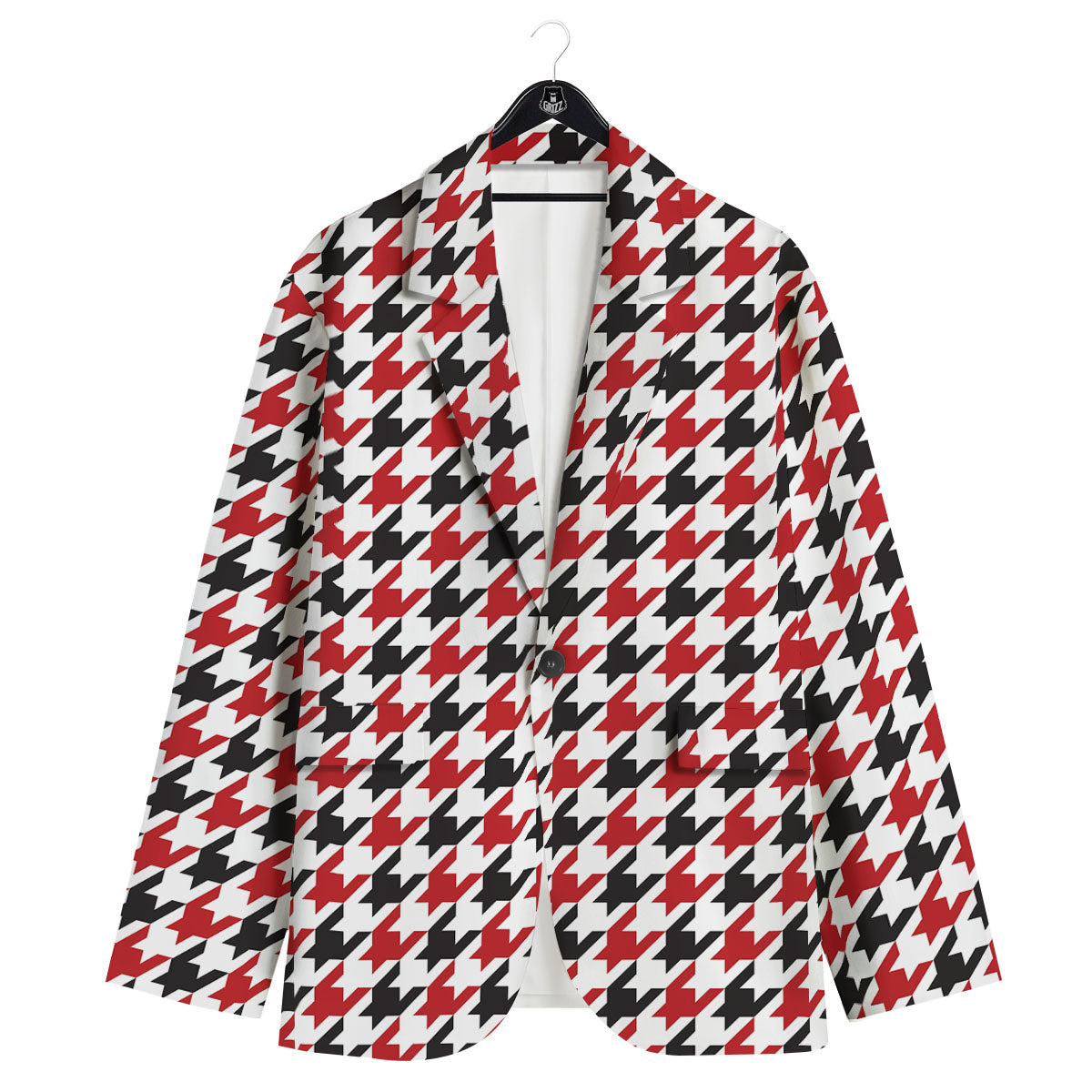 Houndstooth White And Red Print Pattern Men's Sport Coat-grizzshop