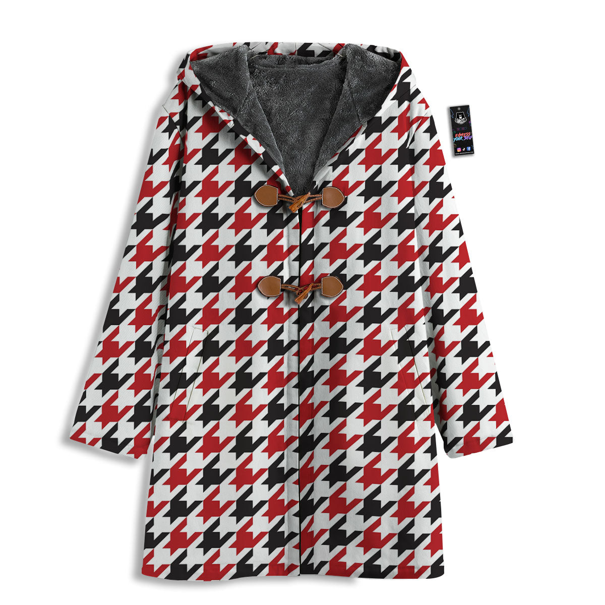 Houndstooth White And Red Print Pattern Men's Windbreaker Jacket-grizzshop