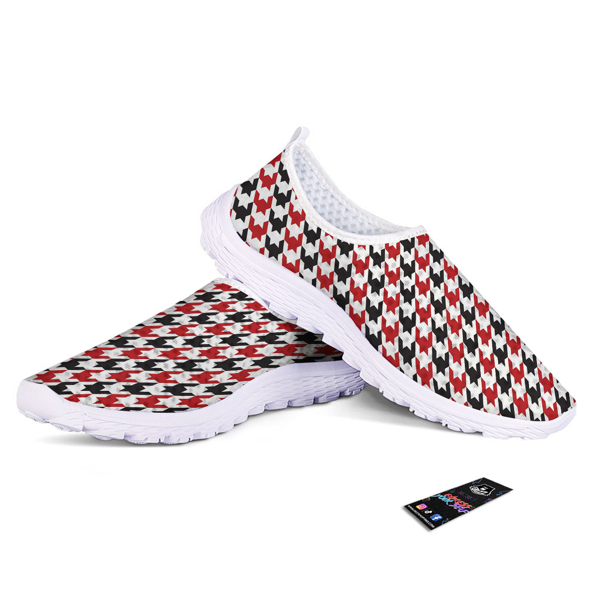 Houndstooth White And Red Print Pattern Nurse Shoes-grizzshop