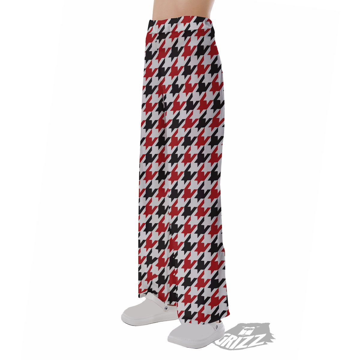 Houndstooth White And Red Print Pattern Pajama Pants-grizzshop