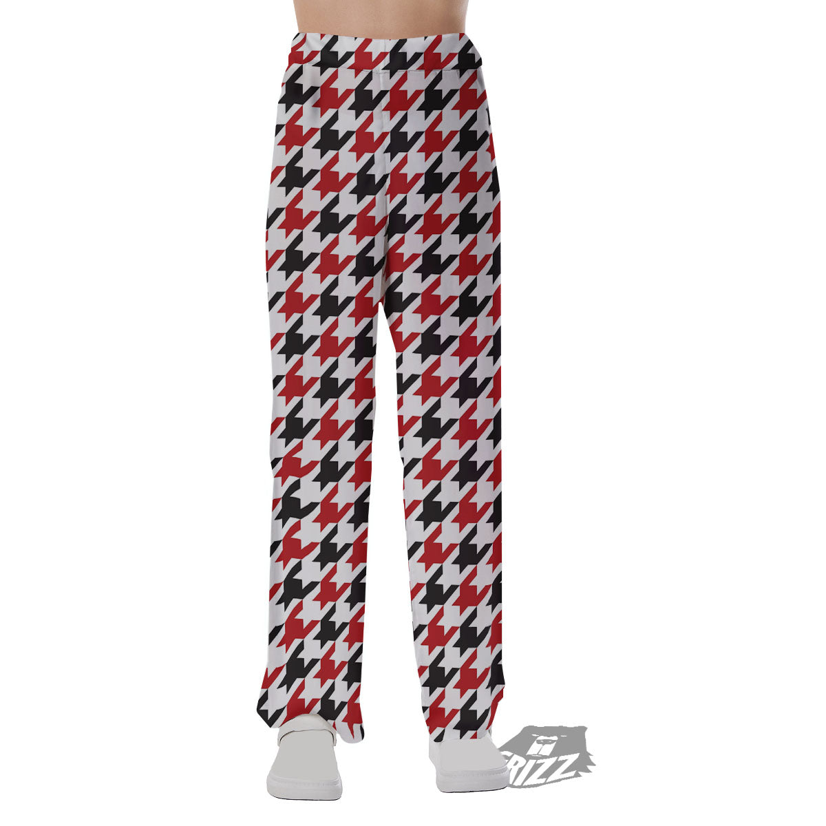 Houndstooth White And Red Print Pattern Pajama Pants-grizzshop