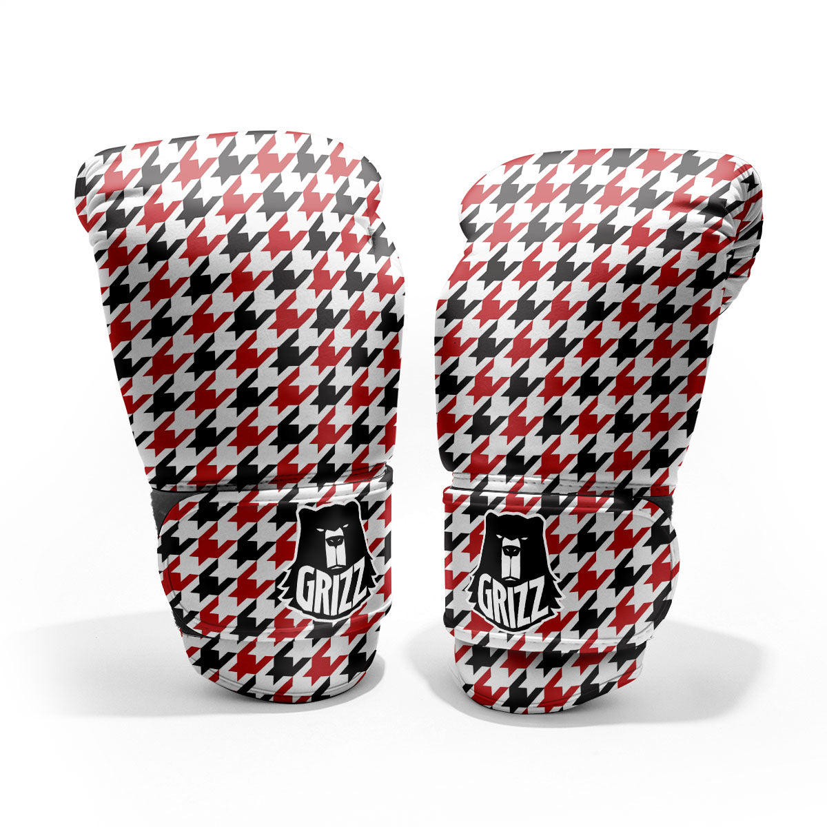 Houndstooth White And Red Print Pattern Pro Boxing Glove