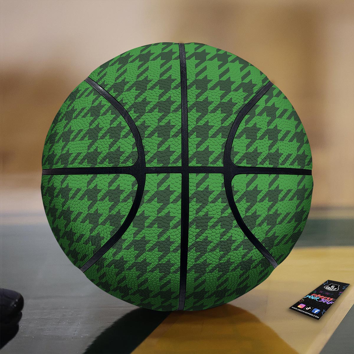 Houndstooth green Trippy Print Pattern Basketball