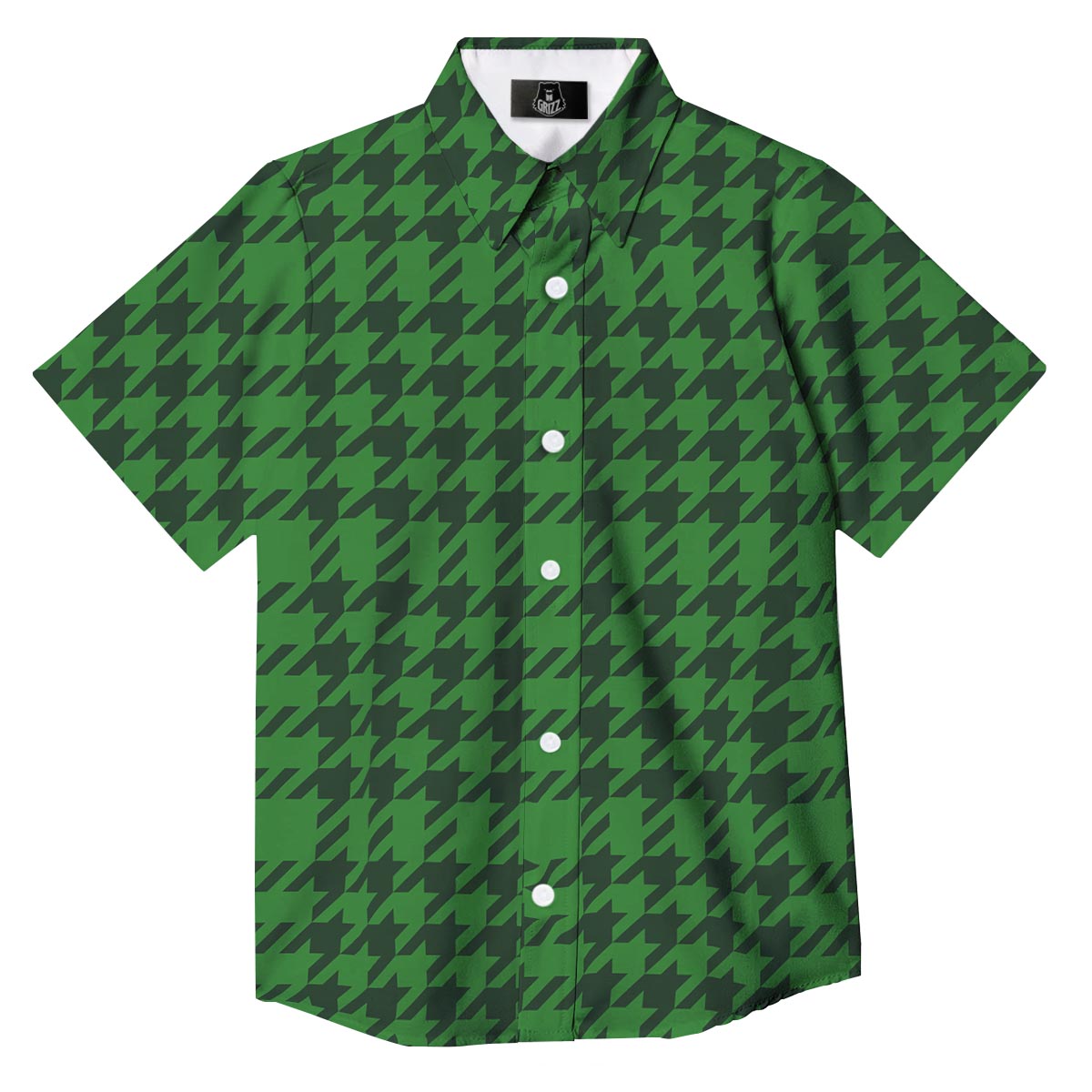 Houndstooth green Trippy Print Pattern Button Up Shirt-grizzshop