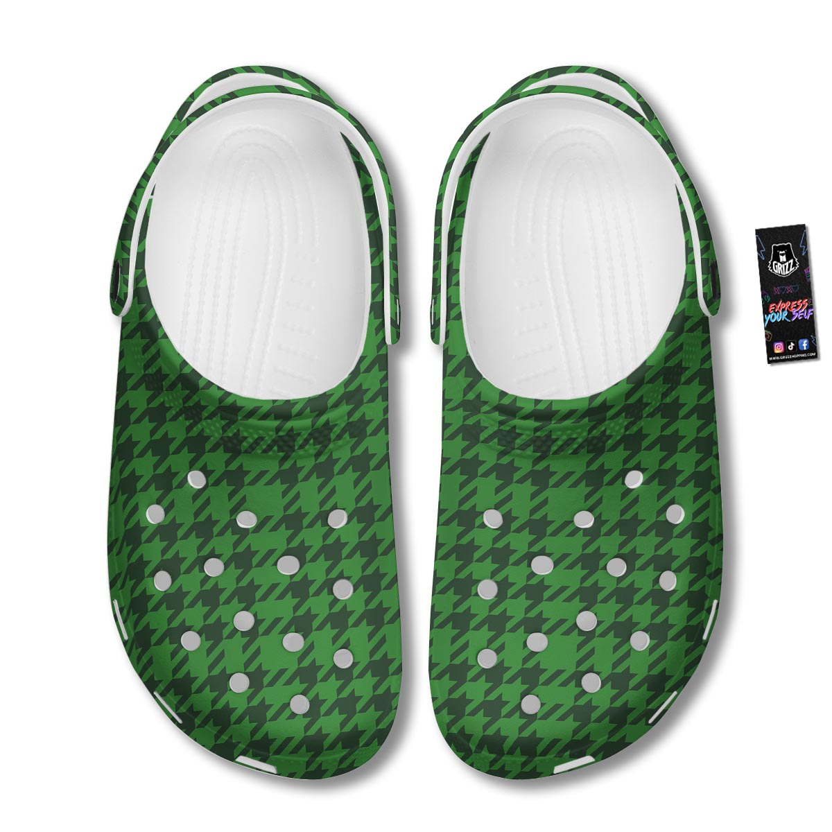 Houndstooth green Trippy Print Pattern Clog-grizzshop