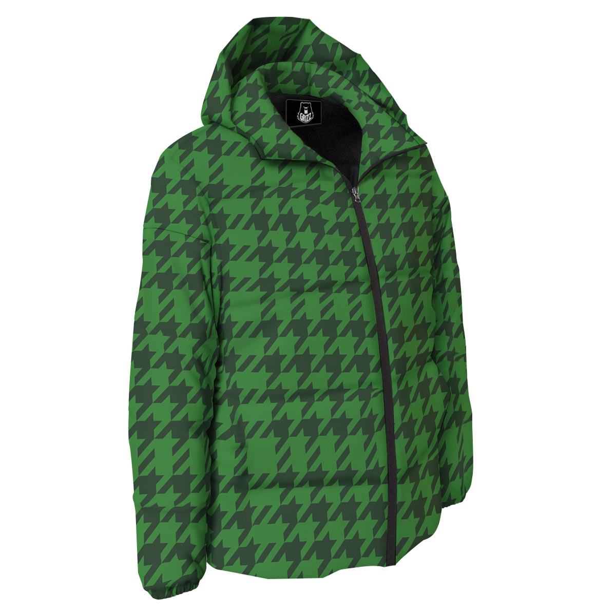 Houndstooth green Trippy Print Pattern Down Jacket-grizzshop