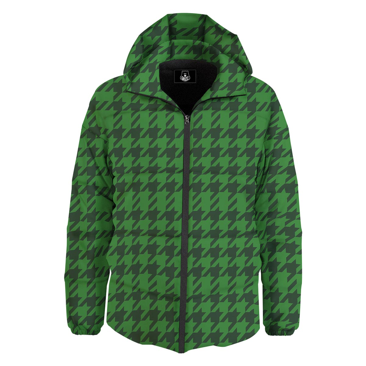 Houndstooth green Trippy Print Pattern Down Jacket-grizzshop