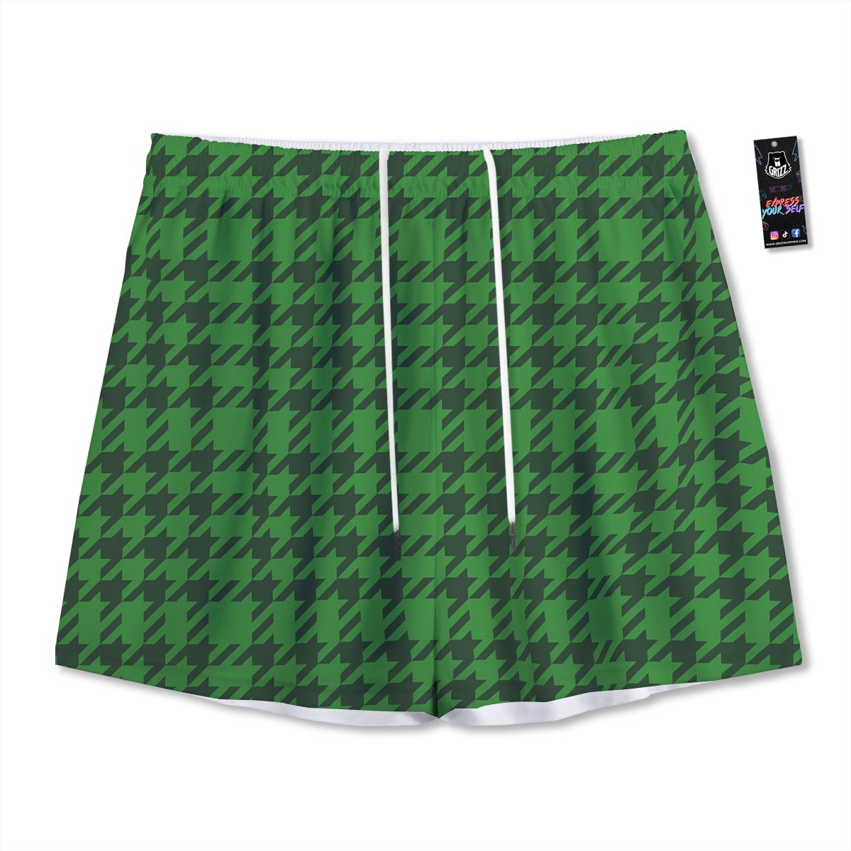 Houndstooth green Trippy Print Pattern Mesh Shorts