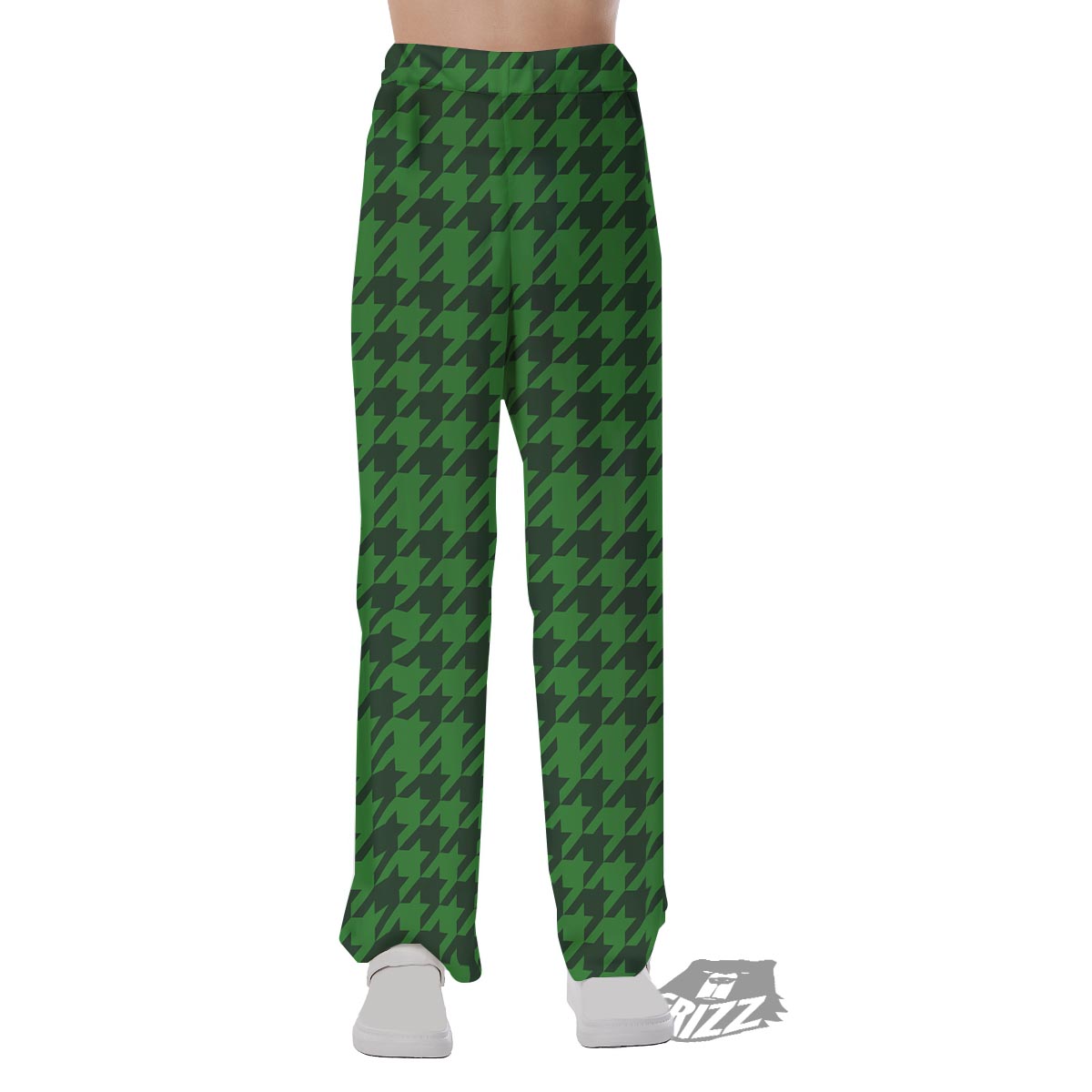 Houndstooth green Trippy Print Pattern Pajama Pants-grizzshop