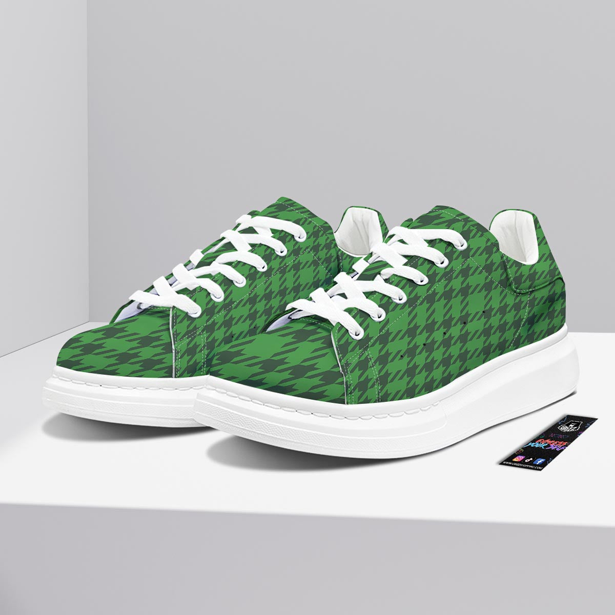 Houndstooth green Trippy Print Pattern Platform Shoes-grizzshop