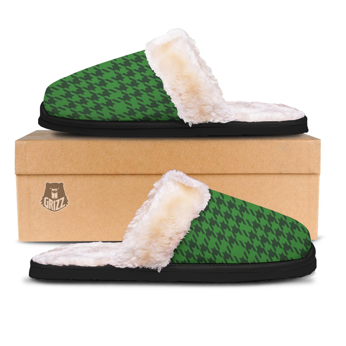 Houndstooth green Trippy Print Pattern Slippers-grizzshop