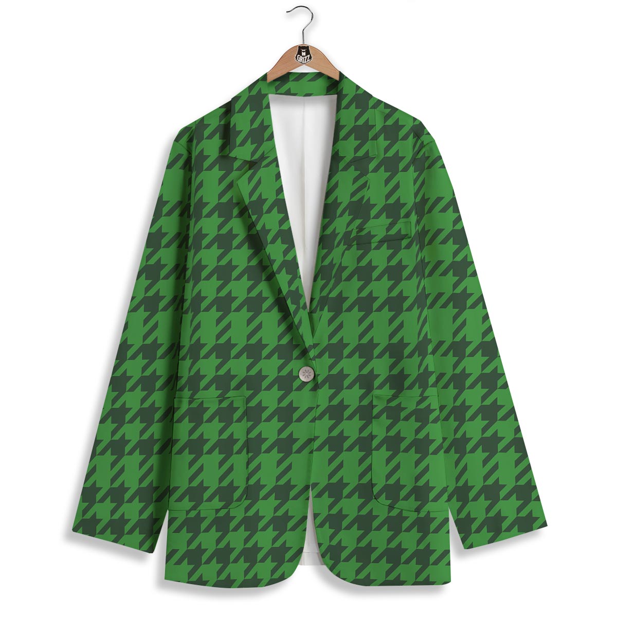 Houndstooth green Trippy Print Pattern Women's Blazer-grizzshop