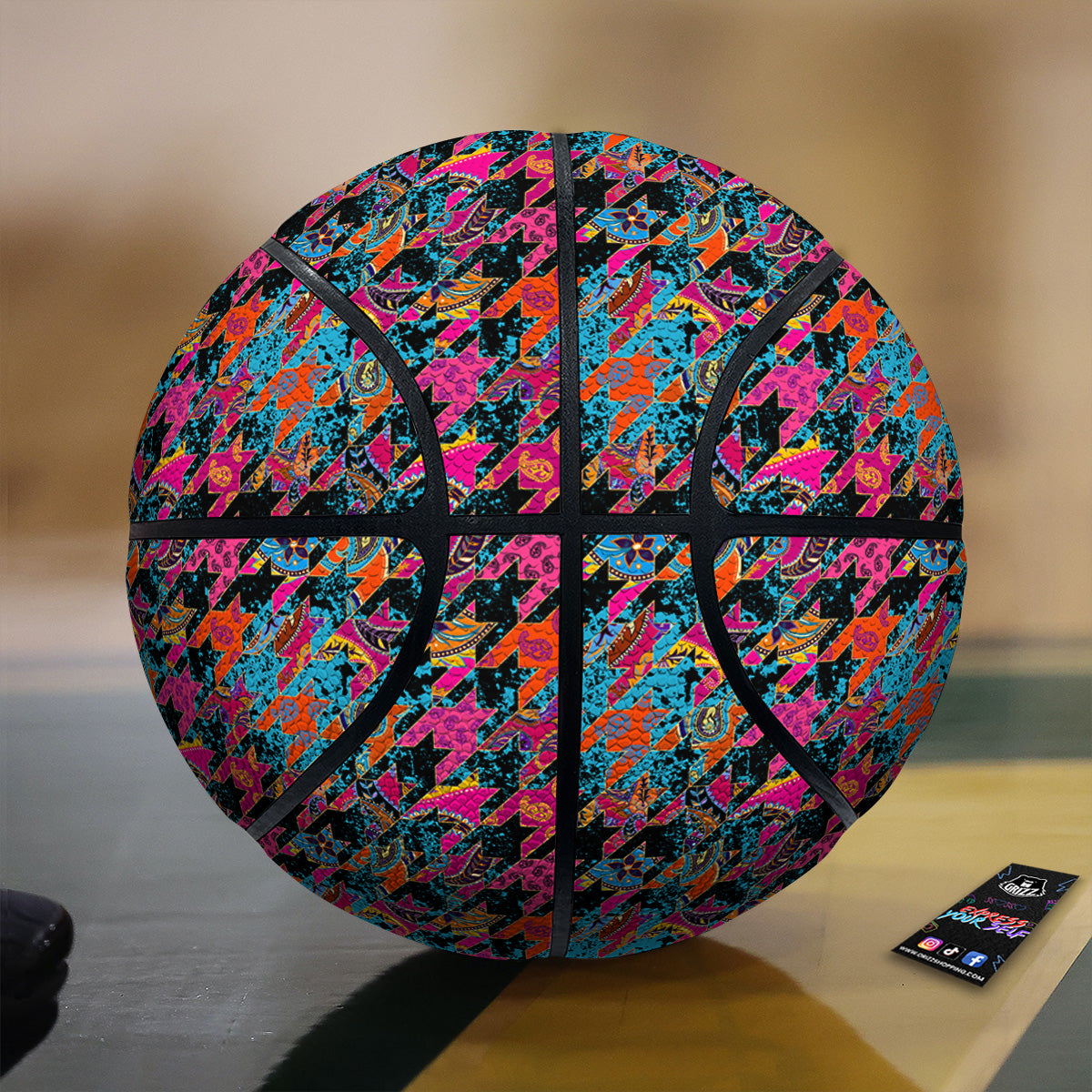 Houndstooth Abstract And Paisley Print Pattern Basketball