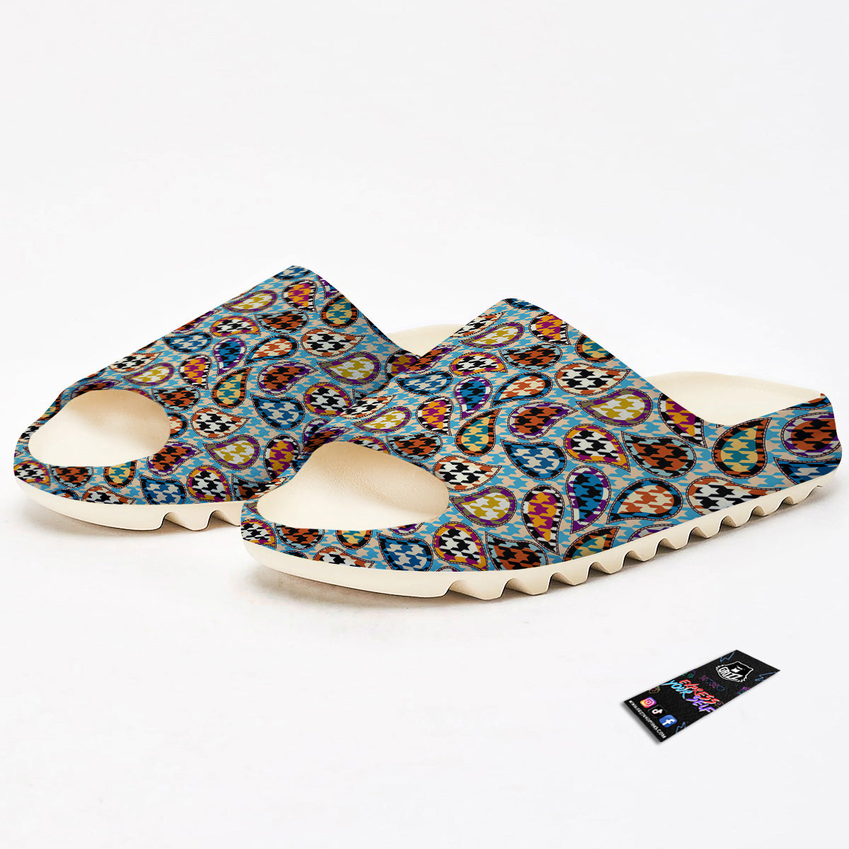 Houndstooth And Paisley Print Pattern Sandals-grizzshop