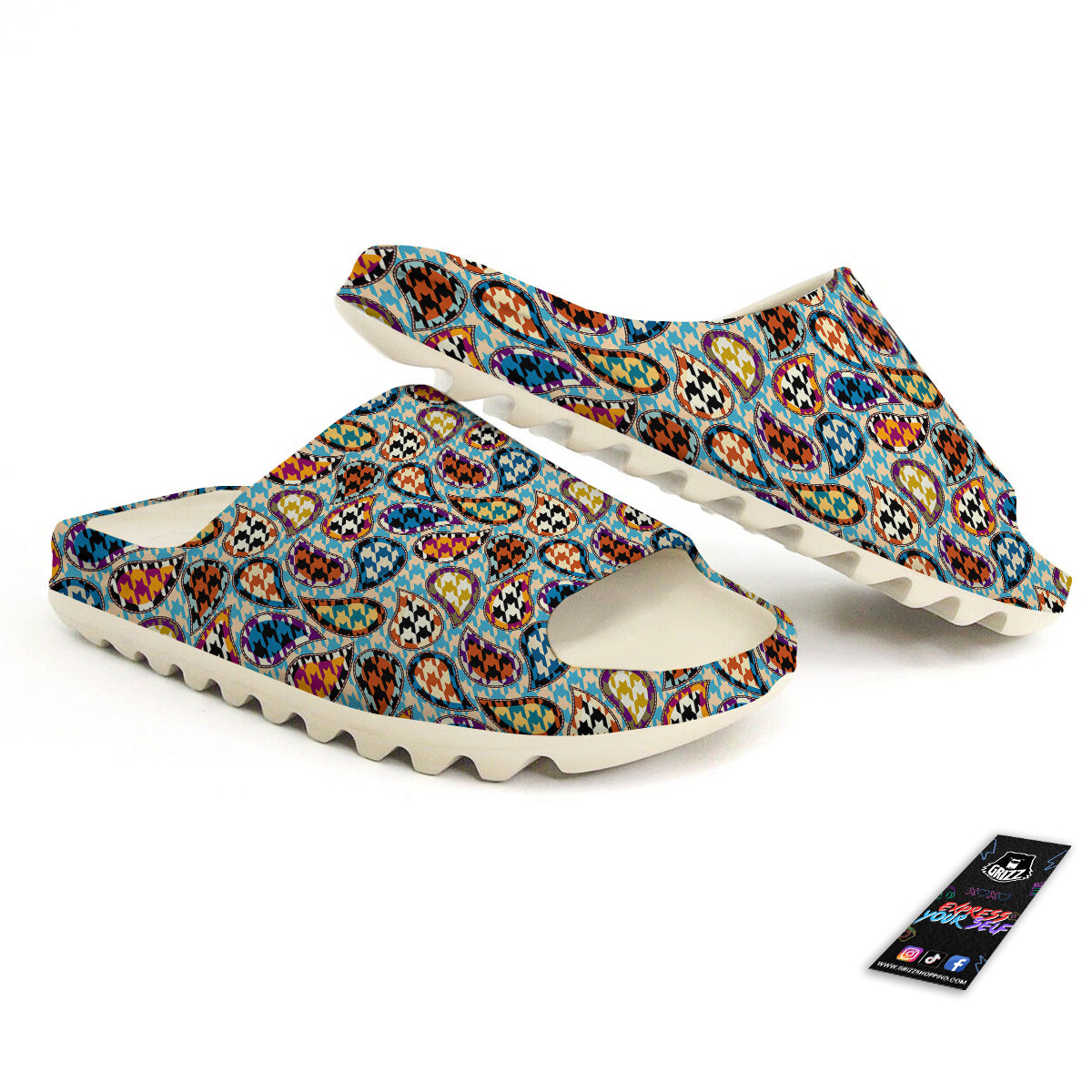 Houndstooth And Paisley Print Pattern Sandals-grizzshop