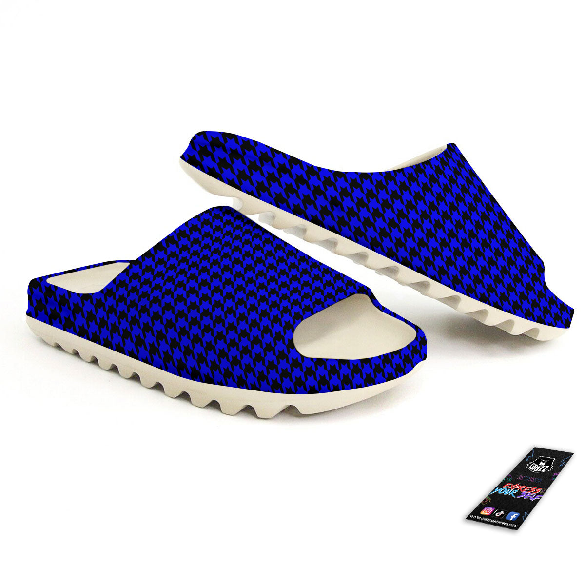 Houndstooth Black And Blue Print Pattern Sandals-grizzshop
