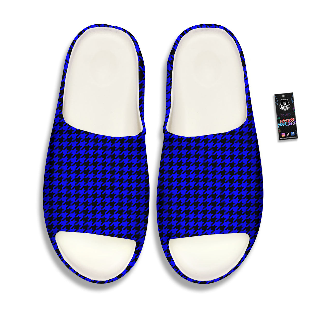 Houndstooth Black And Blue Print Pattern Sandals-grizzshop