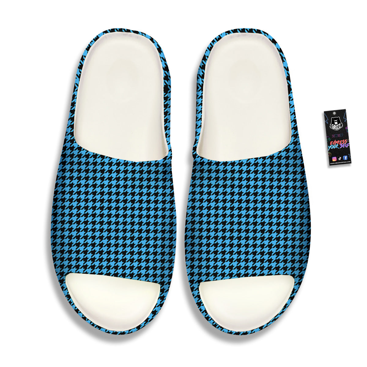 Houndstooth Black And Blue Print Sandals-grizzshop