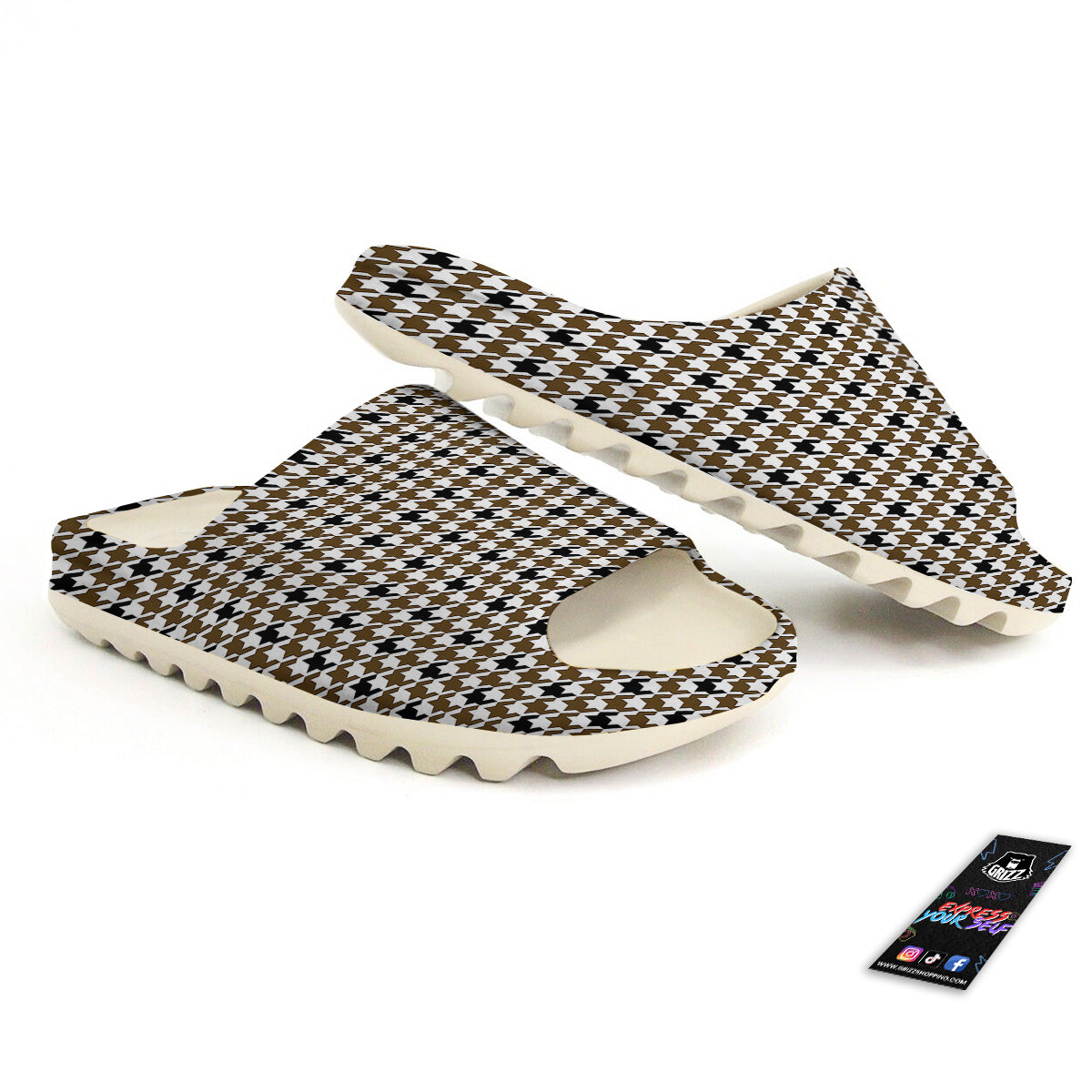 Houndstooth Black And Brown Print Sandals-grizzshop