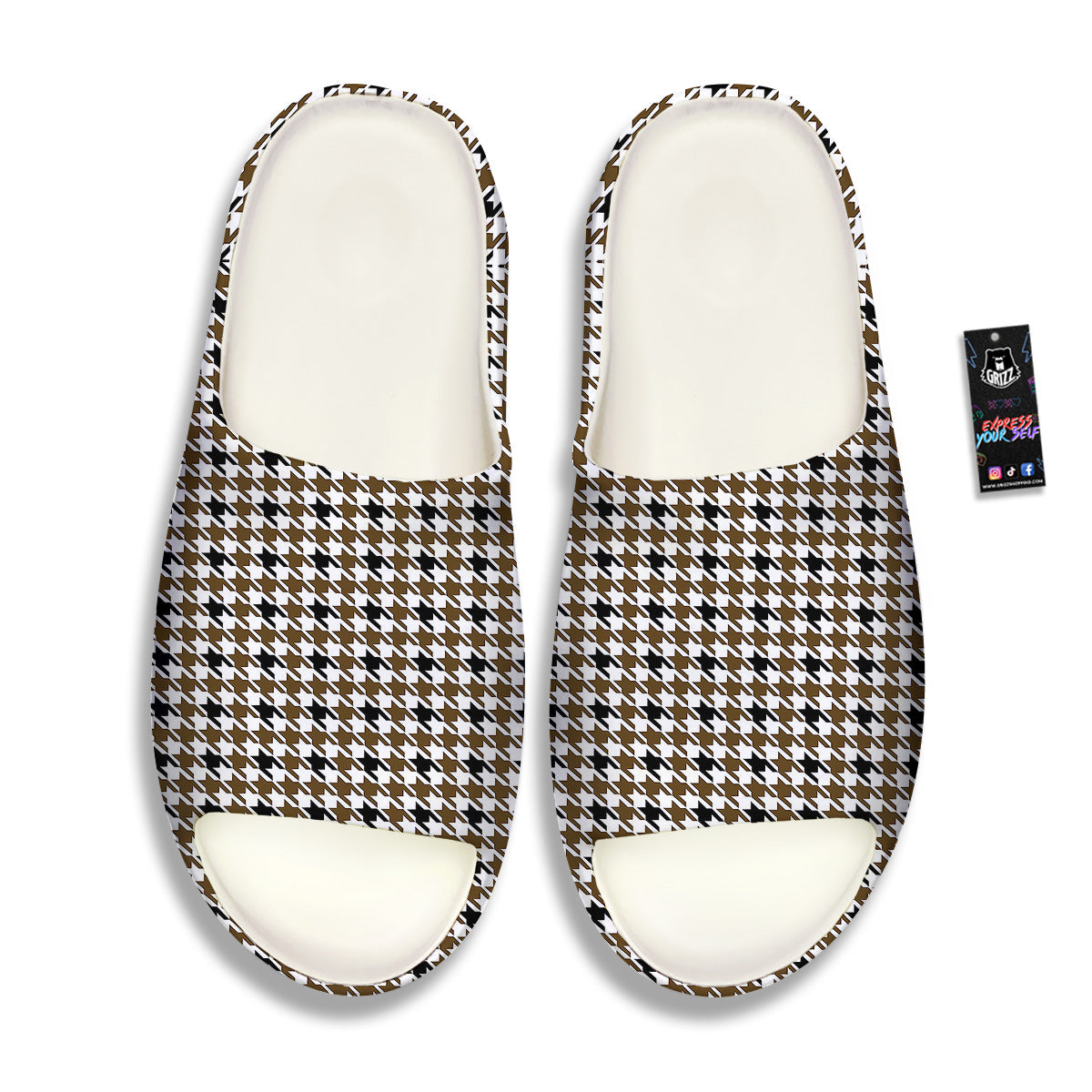 Houndstooth Black And Brown Print Sandals-grizzshop