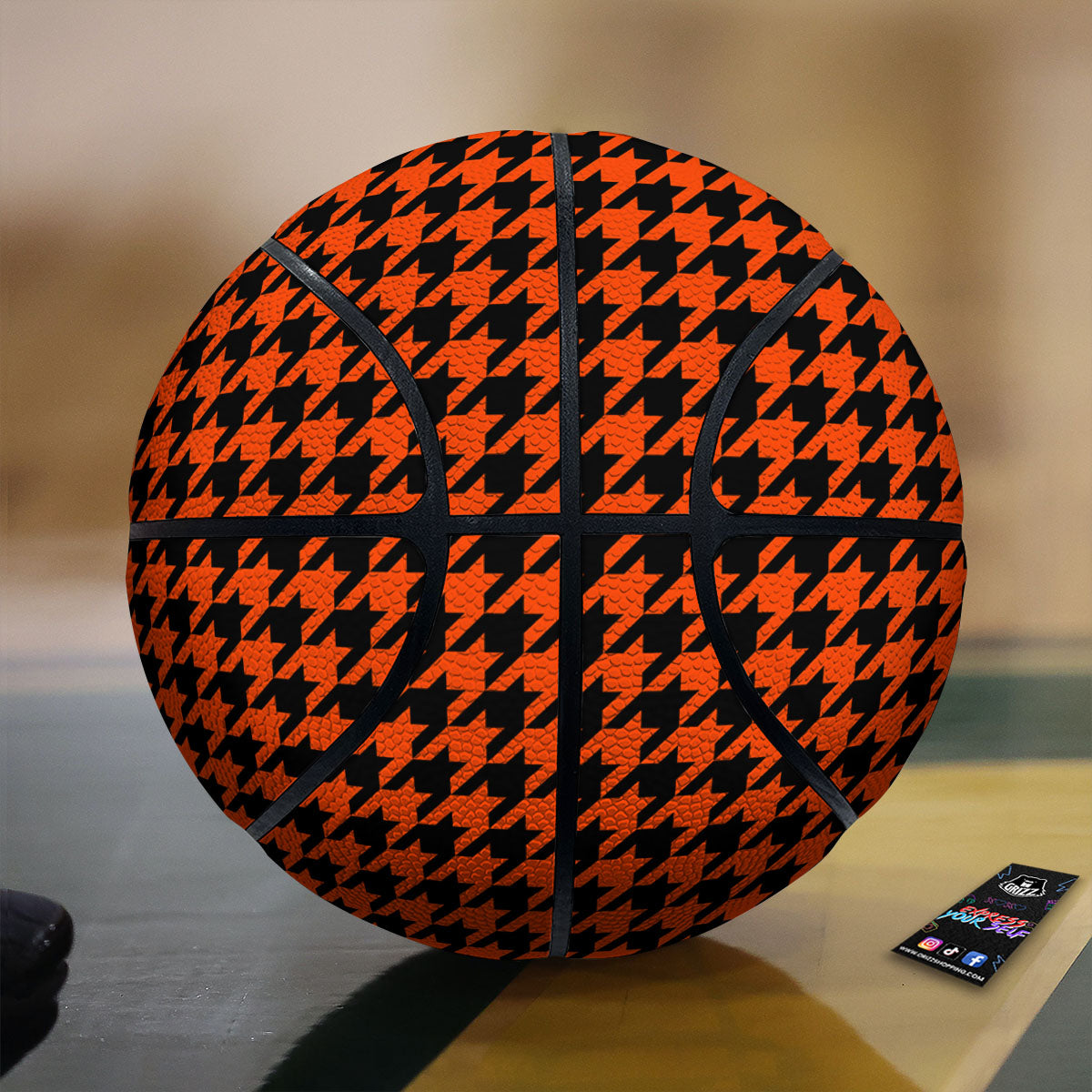 Houndstooth Black And Orange Print Basketball