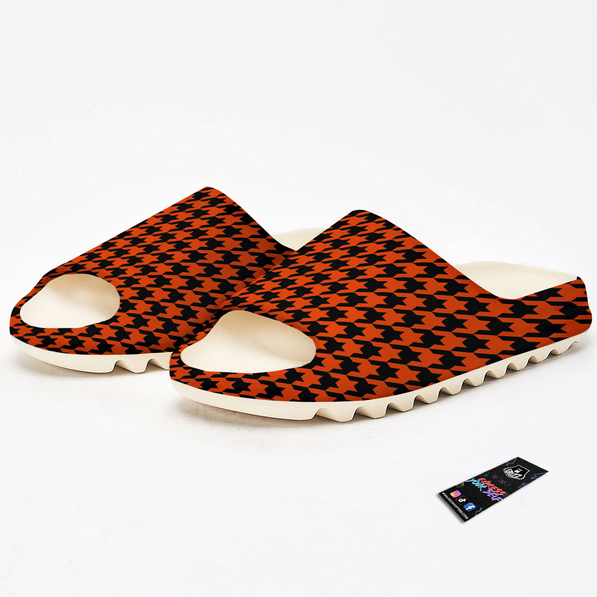 Houndstooth Black And Orange Print Sandals-grizzshop