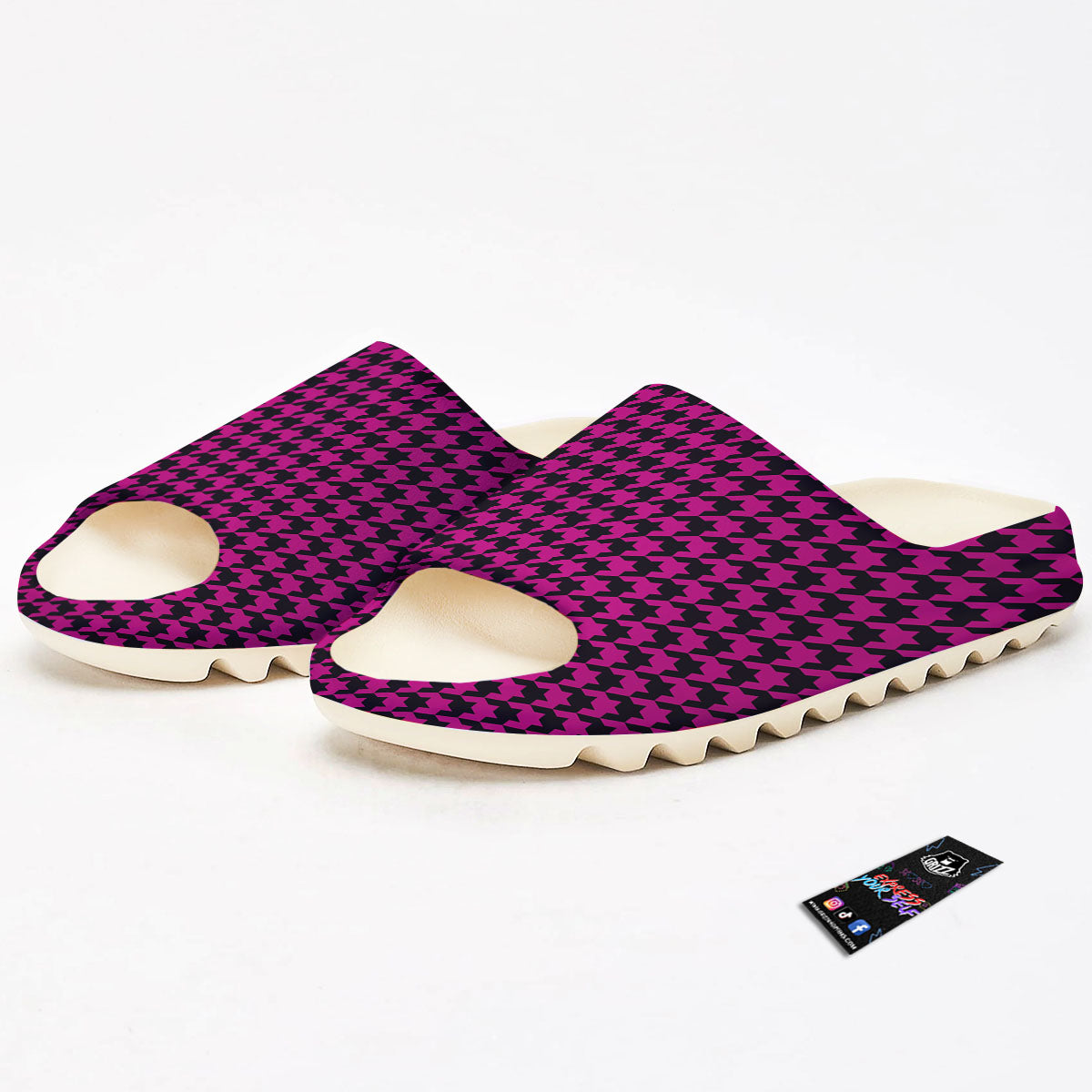 Houndstooth Black And Pink Magenta Print Sandals-grizzshop